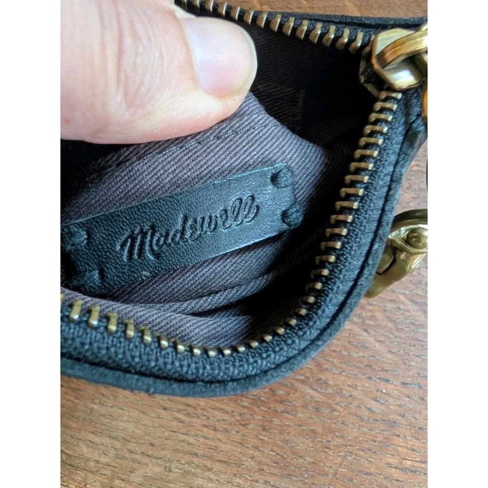 Madewell Leather Wallet Zipper Logo Card Slots Zip Top Clip Womens Black Preppy